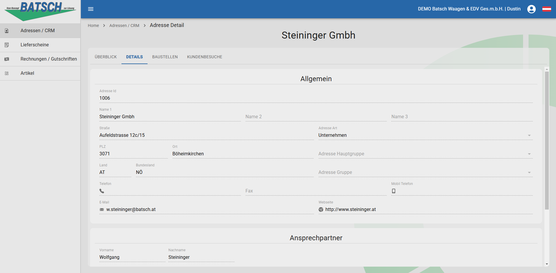 WebButler Adressen Details