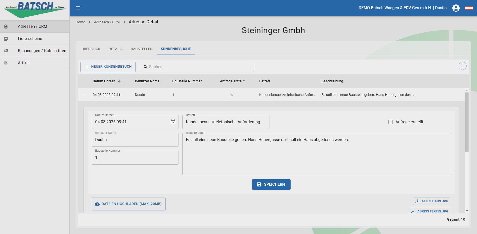 WebButler Adressen Kundenbesuche offen
