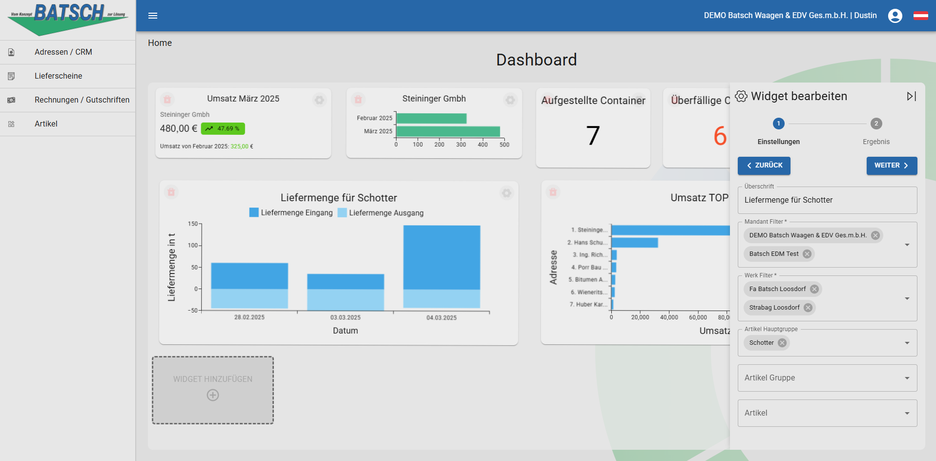 WebButler Dashboard bearbeiten