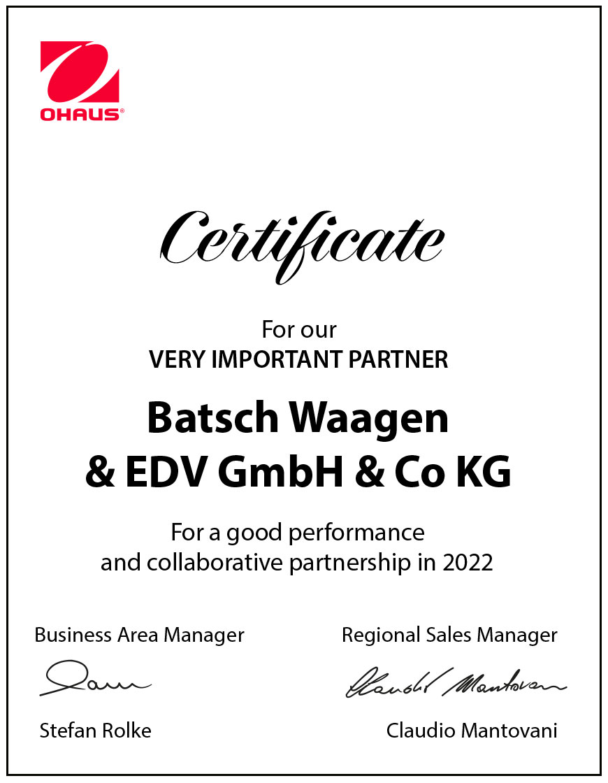 ohaus certificate